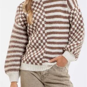 Blu Pepper Brown and Cream Checkered Sweater